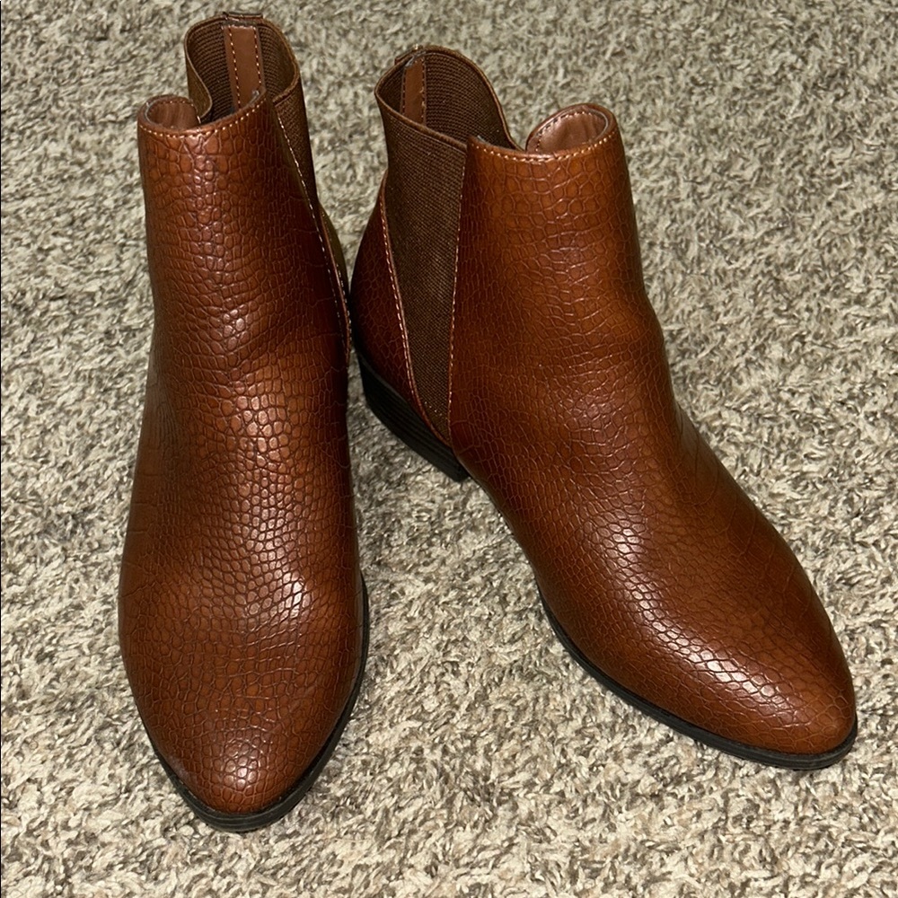 Brown Textured Ankle Boots